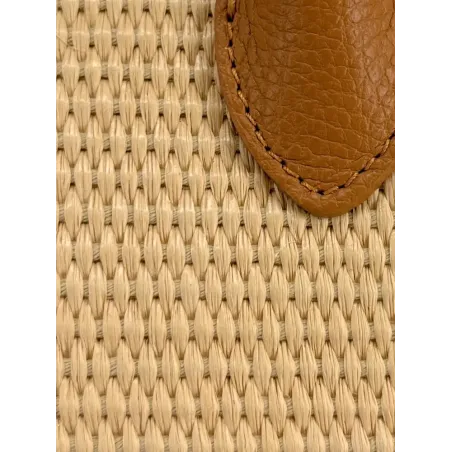 sac à main tendance femme en cuir marron camel et raphia
