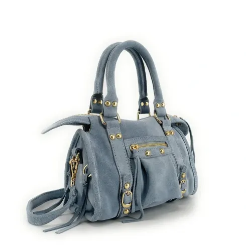 mini sac en cuir nubuck daim bleu ciel fabriqué en Italie
