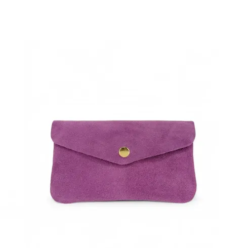 mini porte-monnaie femme violine pur de vachette fabriqué en italie en cuir daim