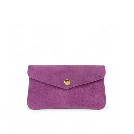 mini porte-monnaie femme violine pur de vachette fabriqué en italie en cuir daim