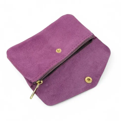 pochette porte-monnaie violine fabriqué en italie pour femme en croûte de cuir