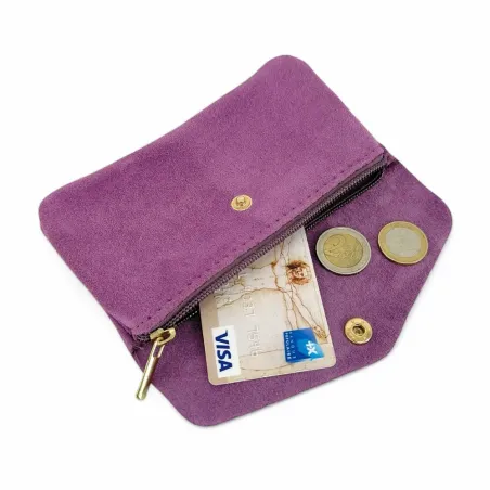 porte-monnaie fabriqué en italie femme violine en cuir nubuck
