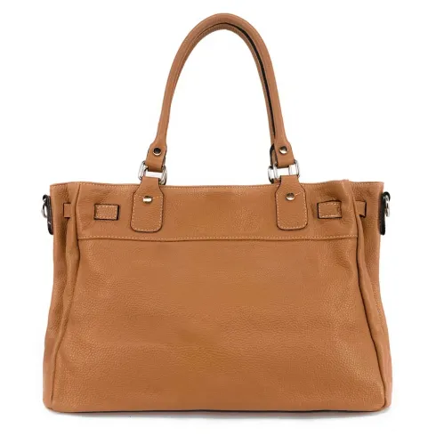 grand sac à main femme avec bandoulière en cuir grainé marron camel foncé