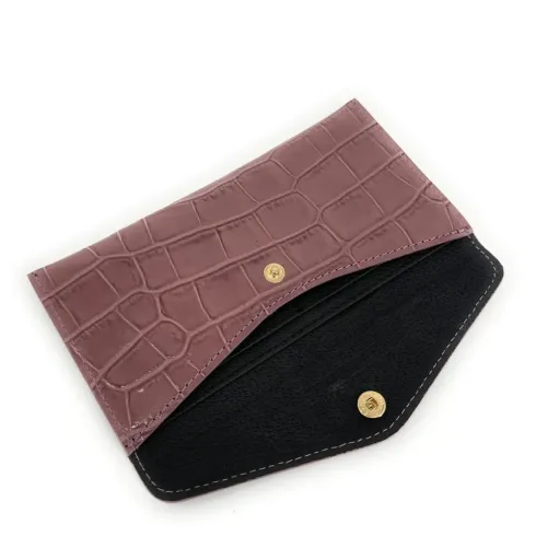 mini pochette porte-monnaie rose blush en cuir à motifs