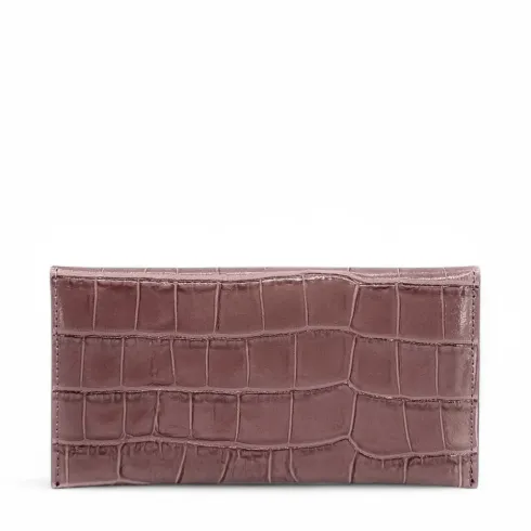porte-monnaie en cuir façon croco rose blush femme