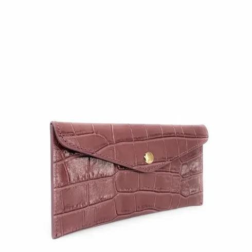 pochette en cuir croco rose blush forme porte-monnaie