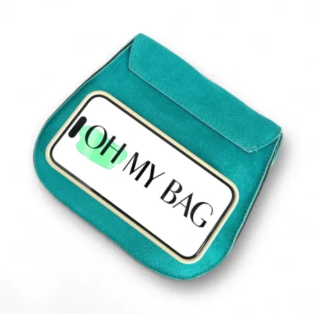 Sac femme avec bandoulière réglable turquoise en cuir nubuck italien
