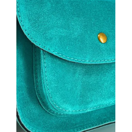 sac besace turquoise en cuir pur de vachette italien nubuck tendance