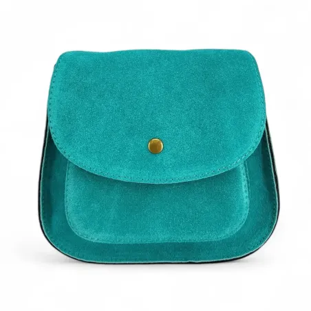 sac besace en daim nubuck italien de vachette bleu turquoise pour femme mode