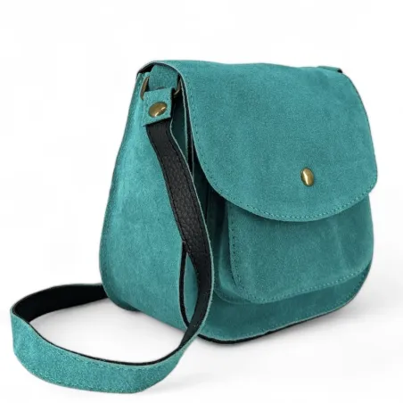 sac messager en cuir italien nubuck pur vachette turquoise pour femme