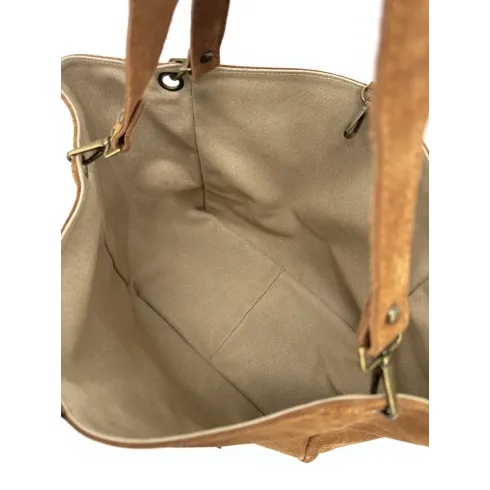 sac cabas femme en cuir nubuck marron camel fabriqué en Italie