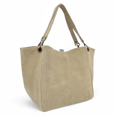 sac à main cabas en cuir daim taupe clair pour femme