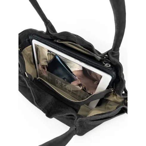 sac à main femme en cuir noir nubuck avec bandoulière amovible