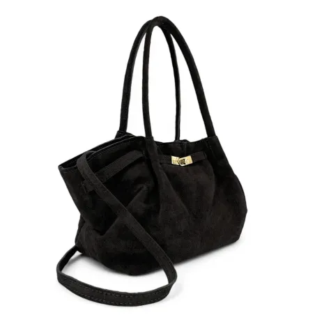 sac cabas pour femme tendance noir en cuir nubuck