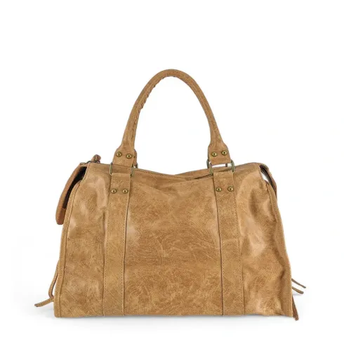 sac de rentrée femme en cuir italien pur vachette brossé marron camel clair