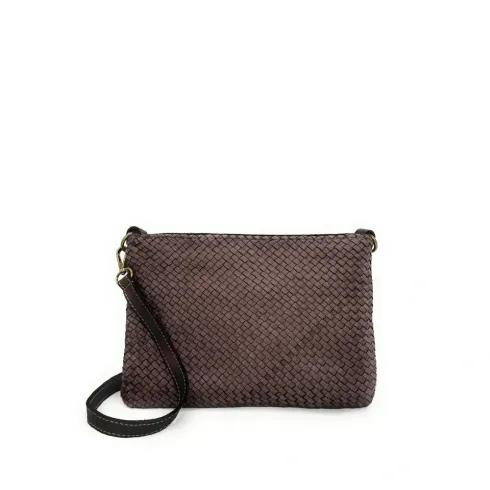 Sac poignet femme en cuir souple délavé marron chocolat pur de vachette avec bandoulière