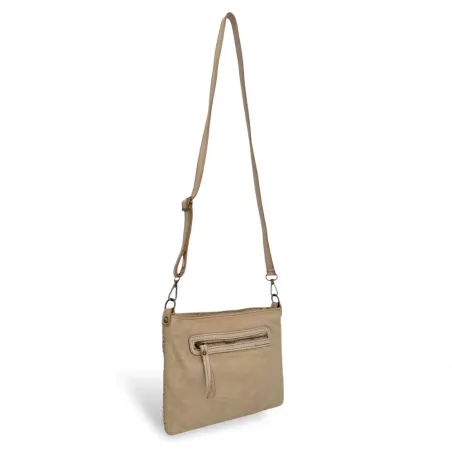 sac pochette femme taupe moyen fabriqué en italie en cuir souple délavé