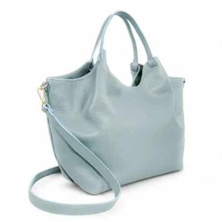 sac à main pour femme avec bandoulière en cuir grainé bleu ciel