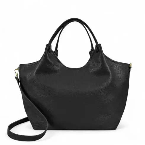 grand sac cabas noir fabriqué en italie avec bandoulière amovible en cuir grainé