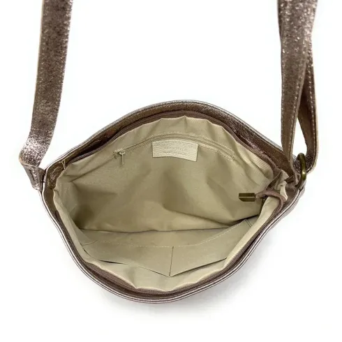 Sacoche mode femme en cuir italien pur cuir de vachette porté bandoulière champagne irisé