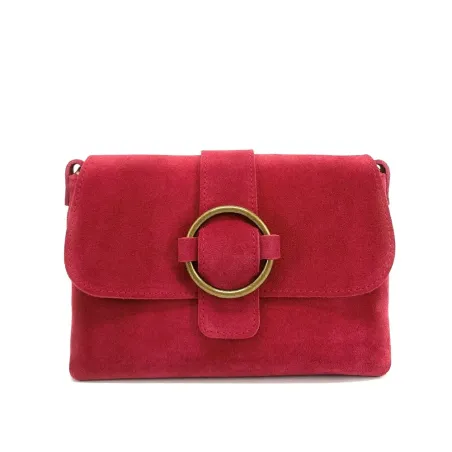 sac pochette femme en cuir nubuck suédé rouge magenta