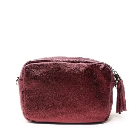 Sac trotteur tendance femme en cuir italien grainé porté bandoulière framboise irisé