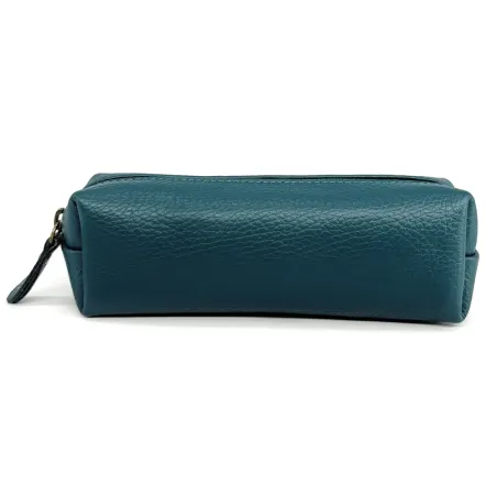 trousse chic en cuir grainé pour femme bleu canard