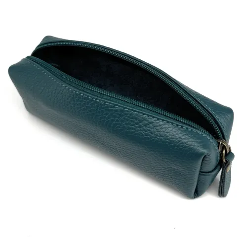 trousse tendance femme en cuir bleu canard cuir italien grainé
