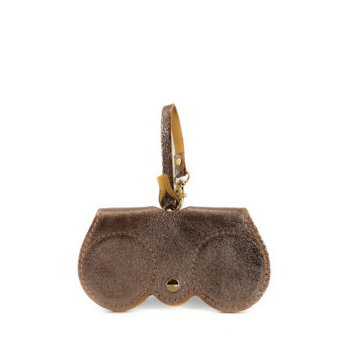 Etui à lunettes en cuir italien pur vachette irisé champagne