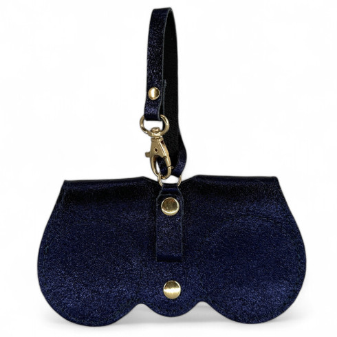 Etui à lunettes tendance en cuir bleu marine métallisé haut de gamme