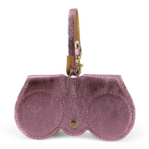 Etui à lunettes tendance en cuir métallisé rose pale haut de gamme