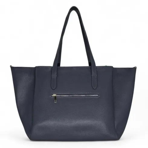 grand sac cabas bleu marine femme en cuir grainé pur vachette tendance