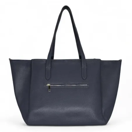 grand sac cabas bleu marine femme en cuir grainé pur vachette tendance