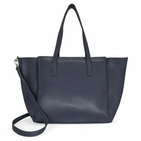 sac à main type cabas bleu foncé femme tendance en cuir grainé italien