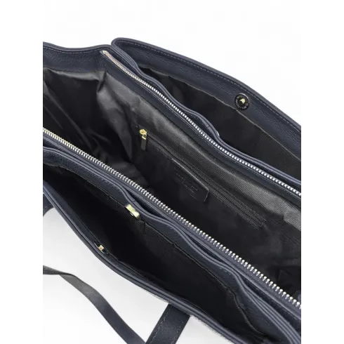 maxi cabas porté main et épaule en cuir grainé bleu foncé