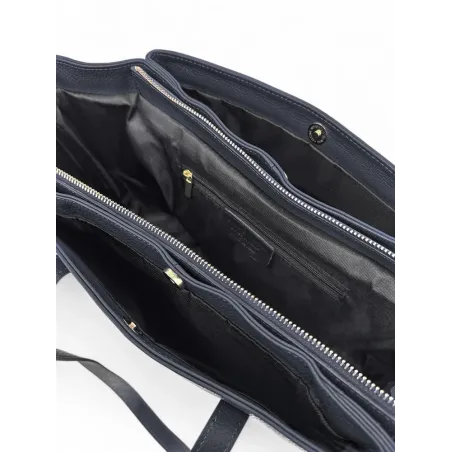 maxi cabas porté main et épaule en cuir grainé bleu foncé