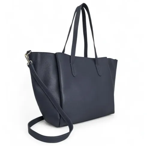 sac à main bleu foncé en cuir grainé pur vachette pour femme