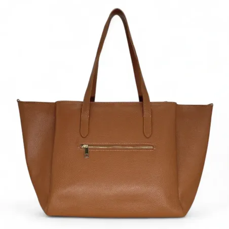 maxi sac à main marron camel foncé femme fabriqué en italie en cuir grainé pur vachette