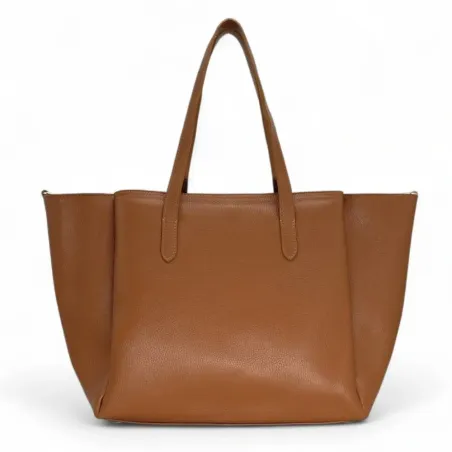 sac a main cabas femme tendance en cuir grainé marron camel foncé