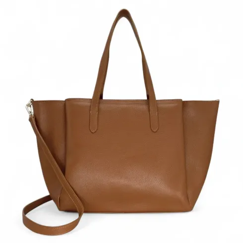 maxi sac en cuir grainé italien marron camel foncé femme fabriqué en italie