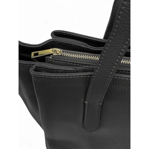 grand cabas porté main et épaule noir en cuir grainé pur vachette