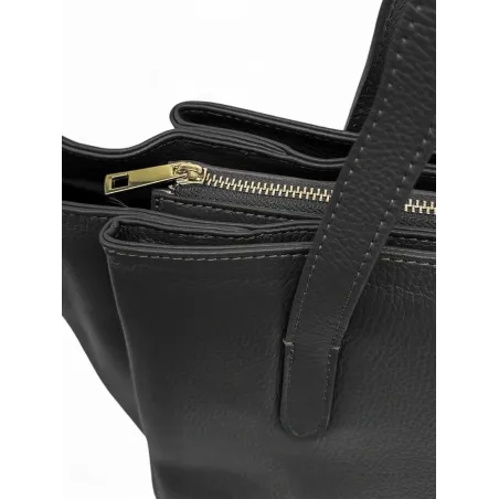 grand cabas porté main et épaule noir en cuir grainé pur vachette