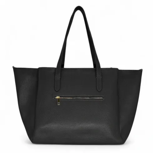 sac à main type cabas femme en cuir grainé italien noir