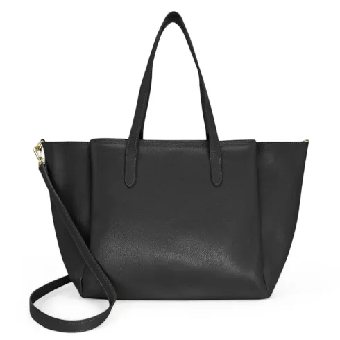 sac a main cabas femme tendance noir en cuir grainé italien