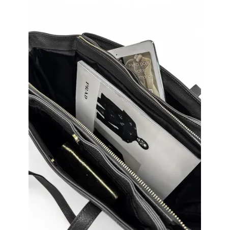 maxi sac en cuir grainé noir italien femme fabriqué en italie