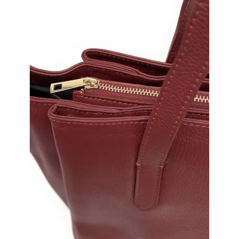 sac à main rouge bordeaux pour femme en cuir grainé pur vachette