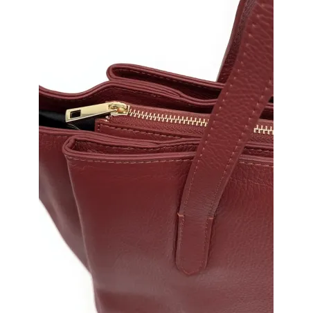 sac à main rouge bordeaux pour femme en cuir grainé pur vachette