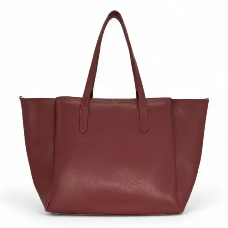 sac a main cabas femme tendance en cuir grainé rouge bordeaux
