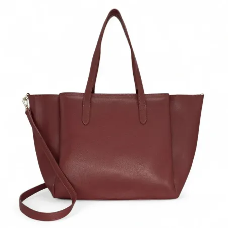 maxi sac en cuir rouge bordeaux pur vachette grainé italien pour femme