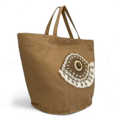 grand sac de plage femme taupe en coton